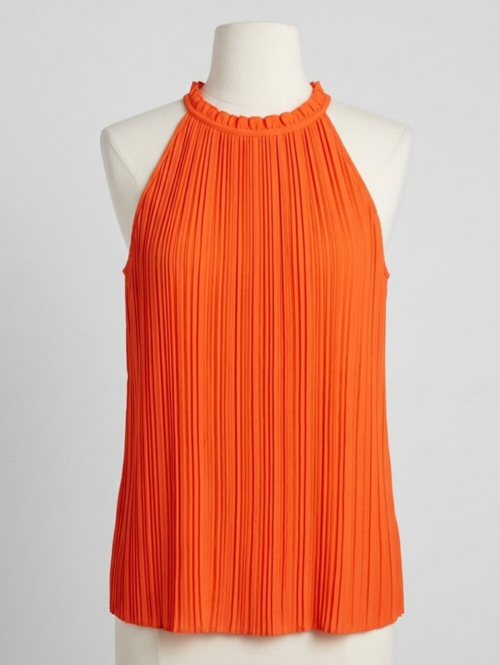 Ann Taylor Bright Orange Pleated Ruffle Neck Halter Top - XXS NWT